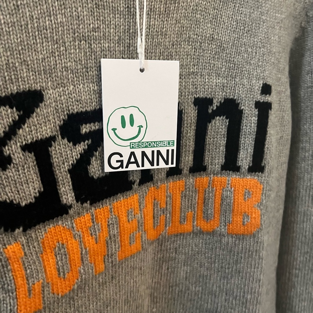 ganni love club gray knit sweater
